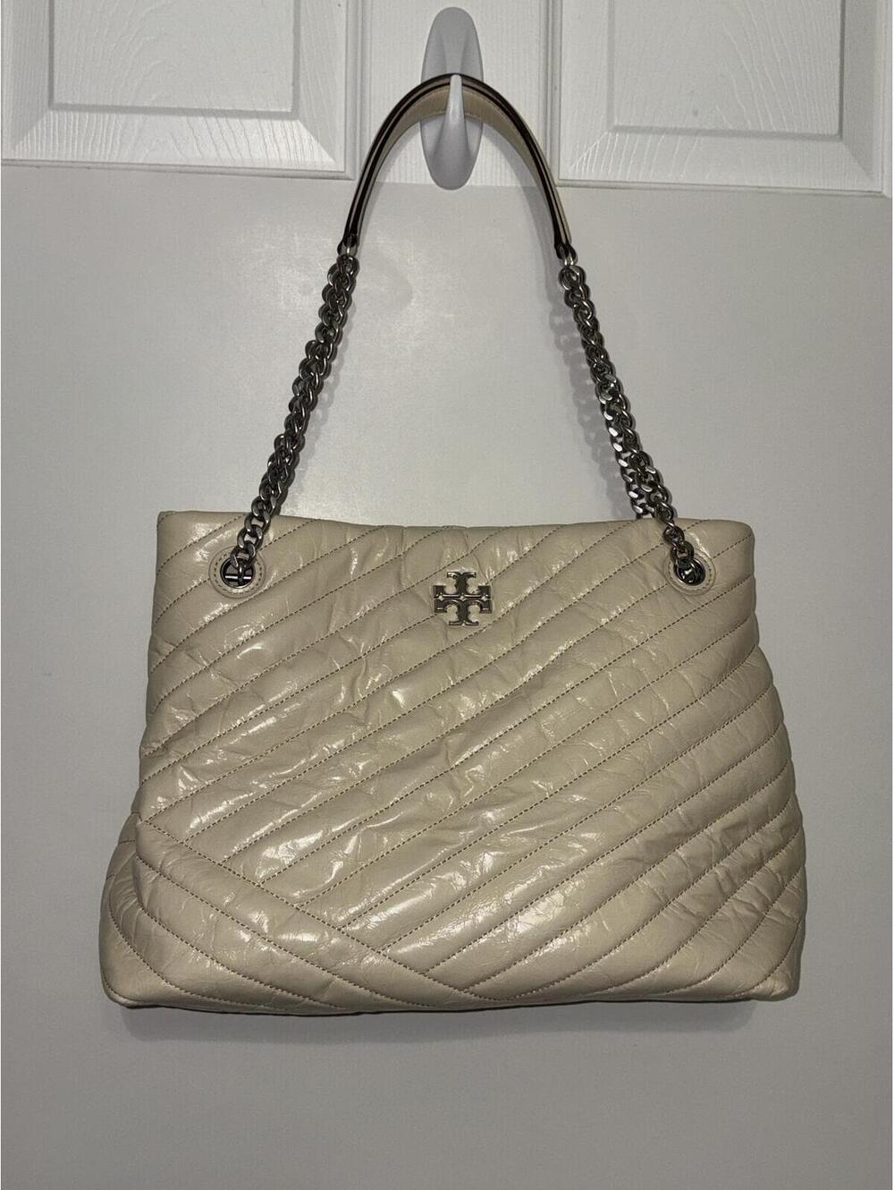 Tory Burch Kira lambskin leather tote purse cream large